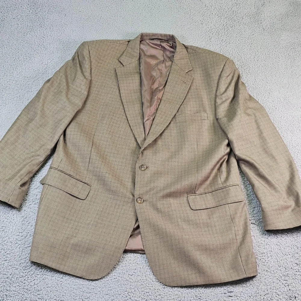 Jos. A. Bank Sport Coat Mens 48L Brown Check Silk Wool Signature Gold Blazer